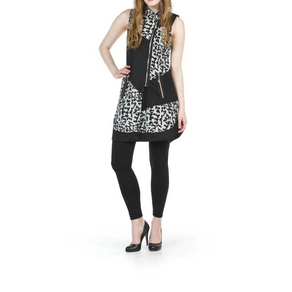 NEW PAPILLON zip up patchwork sweater vest in black